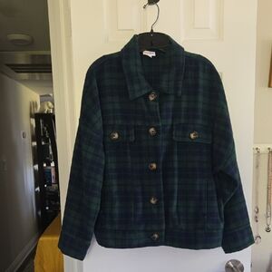 LuLaRoe Plaid "Berlin" Bomber Jacket in Hunter Green and Blue Flannel- size XL